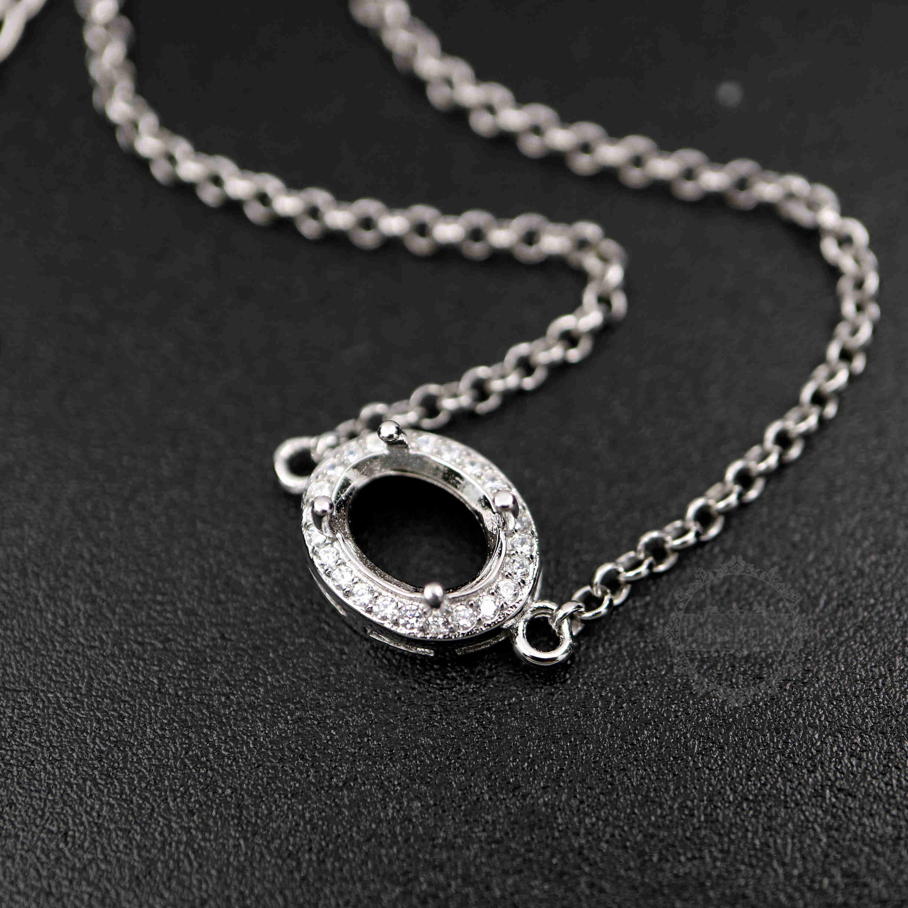 1Pcs 5X7-7X9MM Gems Cz Stone Oval Prong Bezel Settings Solid 925 Sterling Silver DIY Charm Bracelet Tray With 6'' Chain 1900188 - Click Image to Close